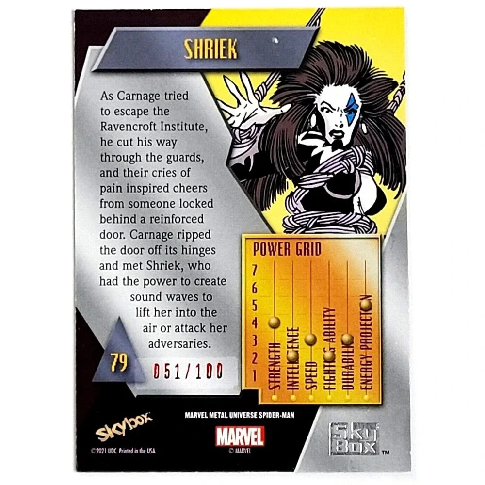 2022 UPPER DECK MARVEL METAL‎ UNIVERSE SPIDER-MAN - SHRIEK RED PMG #D/100